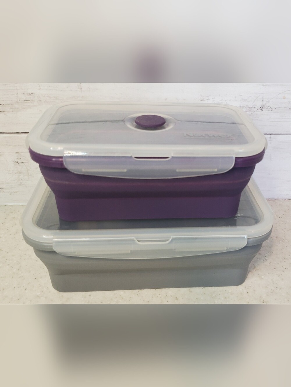 Norwex Collapsible Silicone Food Storage Containers Set of 2 Bento Meal Prep Lid